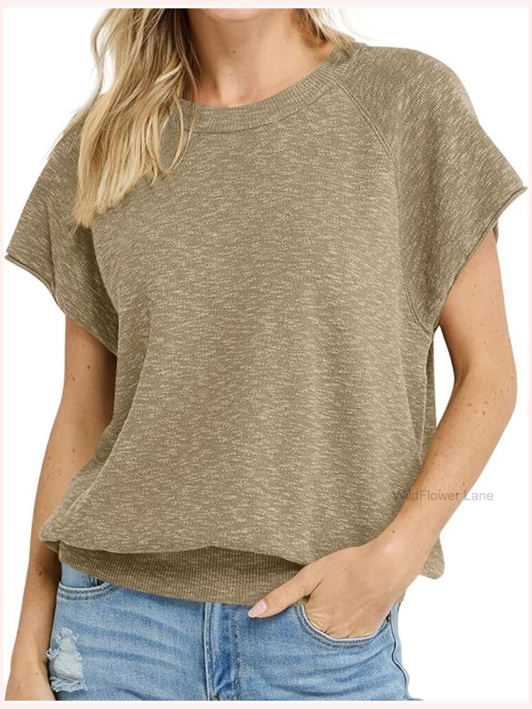 Short Sleeve Crewneck Knit Pullover Sweater Top